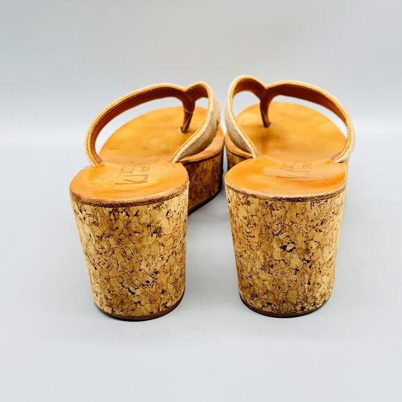 K Jacques St Tropez Sandals Womens 8 Gold Leather Wedge Platform Cork Thong Shoe - Picture 6 of 12
